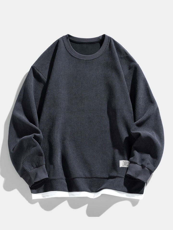 Stretch Corduroy Jersey Sweatshirt with Round Neck 2 in 1