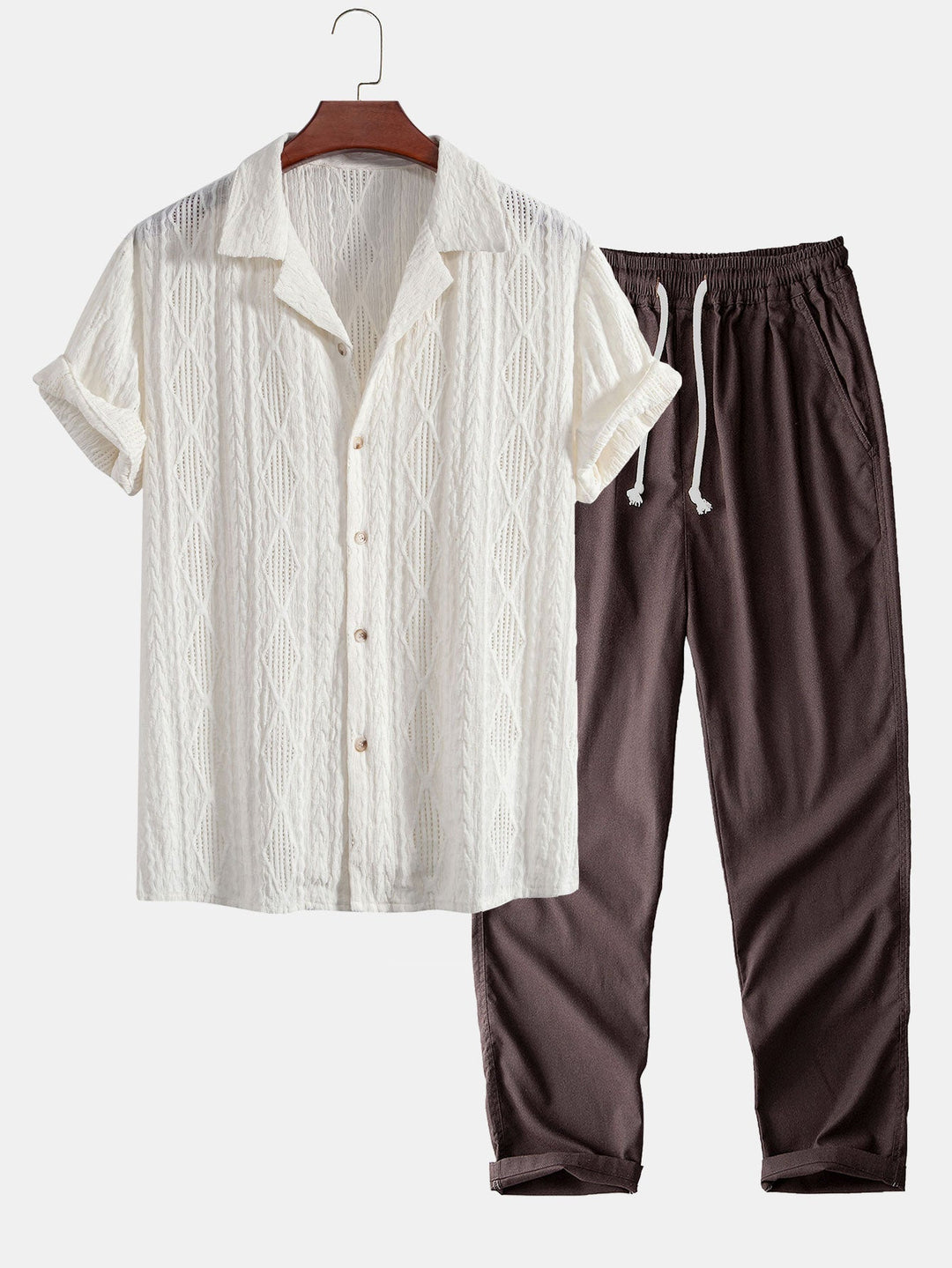 Geometric Jacquard Cuban Shirt & Straight Linen Trousers
