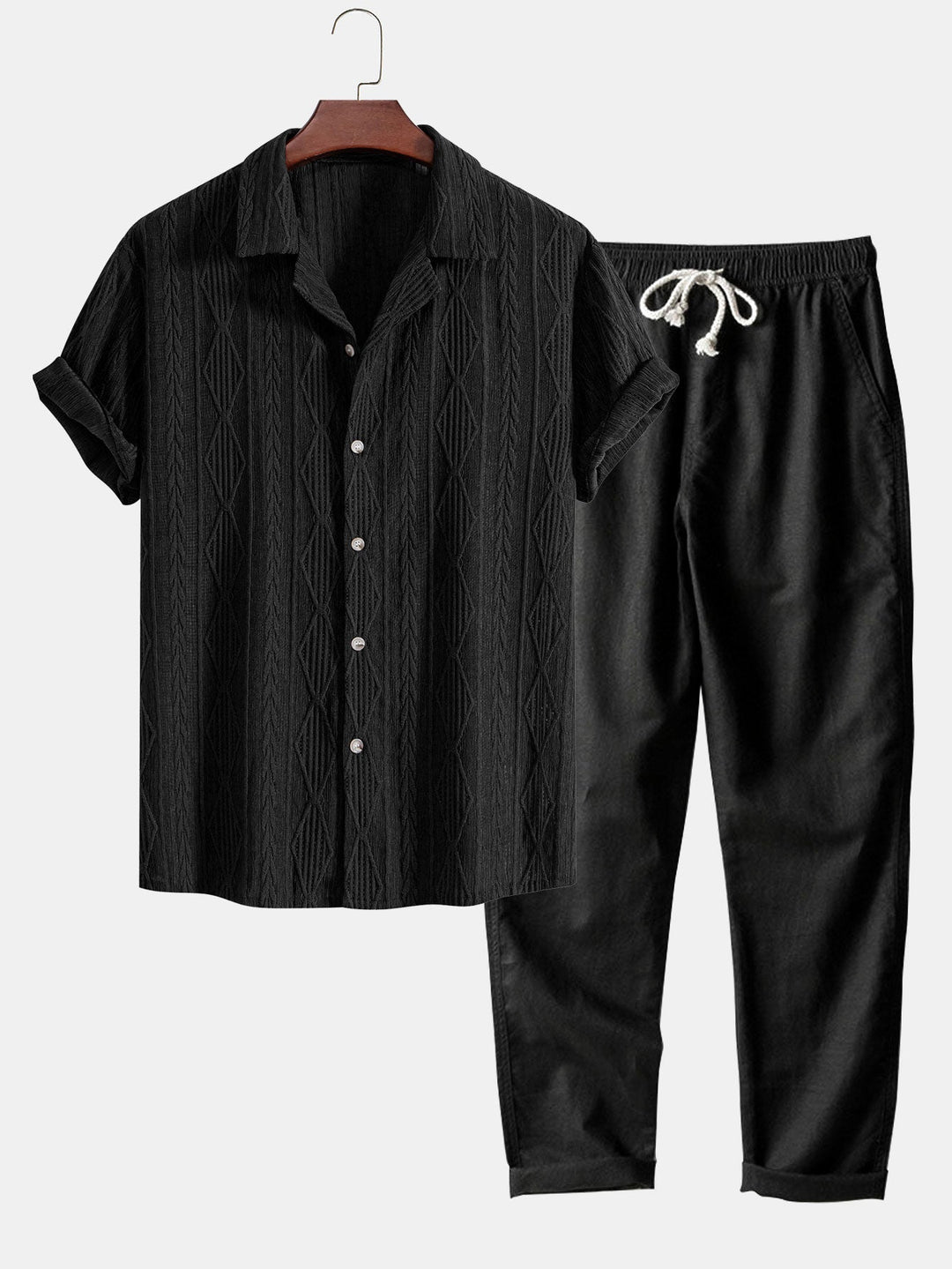 Geometric Jacquard Cuban Shirt & Straight Linen Trousers