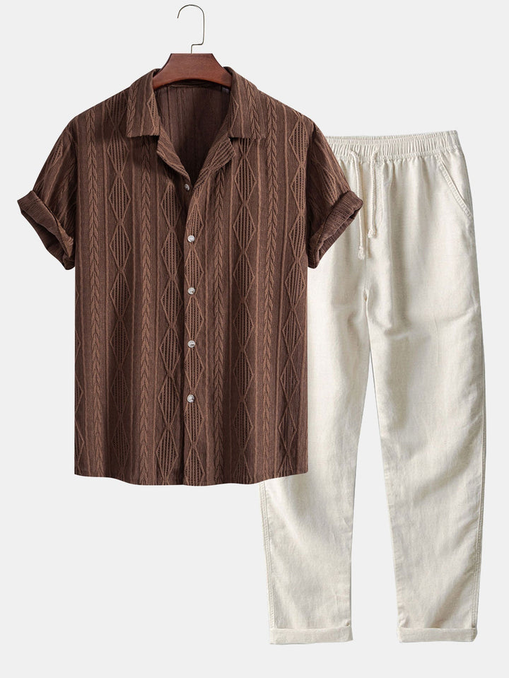 Geometric Jacquard Cuban Shirt & Straight Linen Trousers