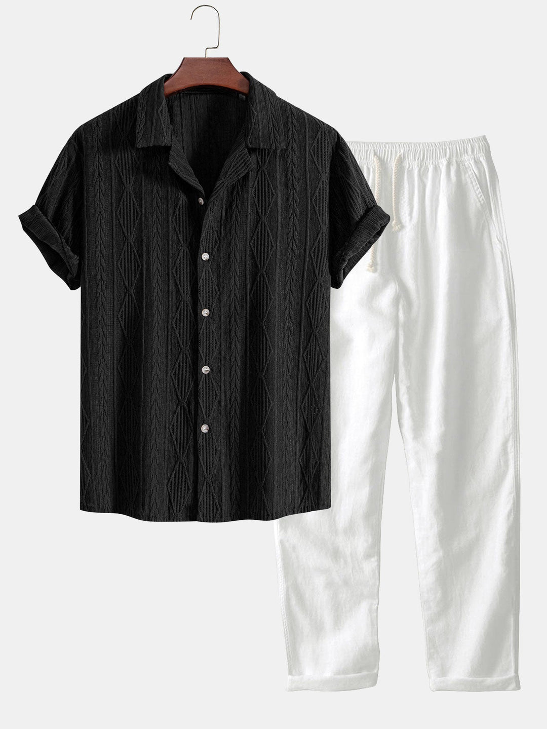 Geometric Jacquard Cuban Shirt & Straight Linen Trousers