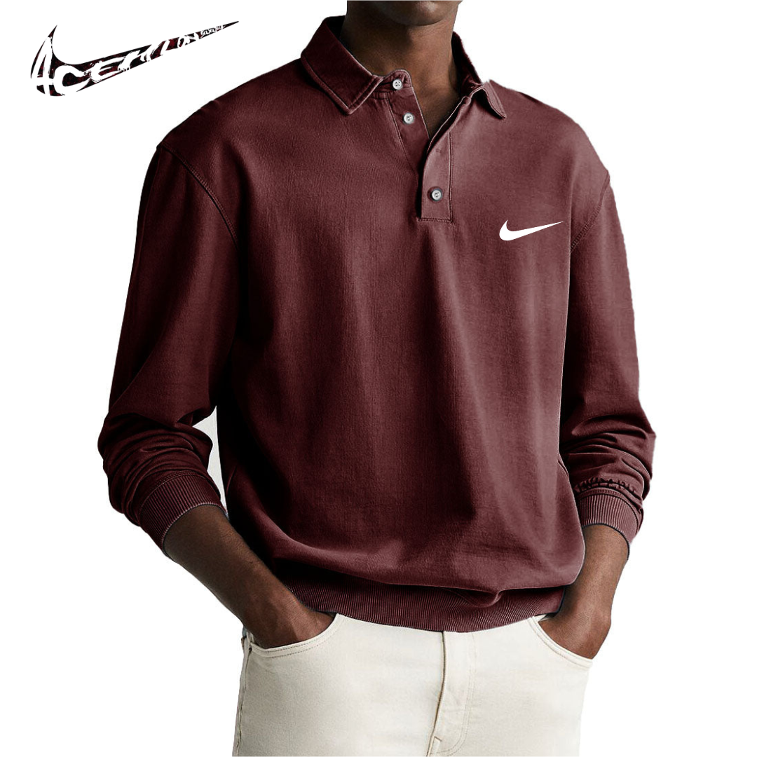 Men's Retro Distressed Comfortable Long Sleeve Polo with Collar