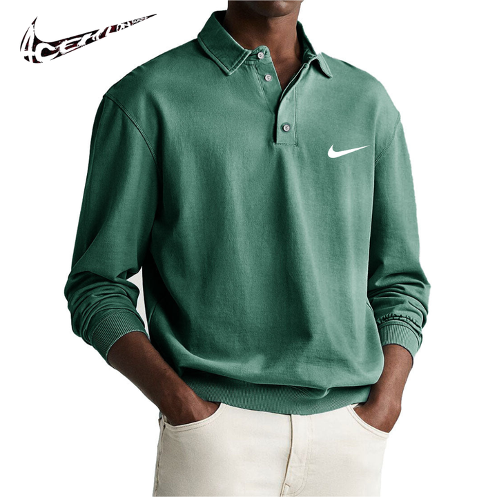 Men's Retro Distressed Comfortable Long Sleeve Polo with Collar