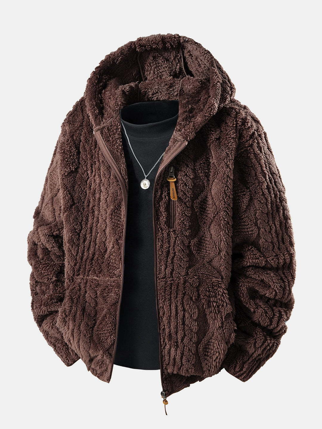 Geometric Teddy Jacquard Hoodie