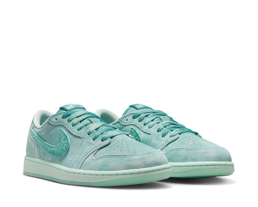 Low retro leather and textile shoes in faded green aquamarine
