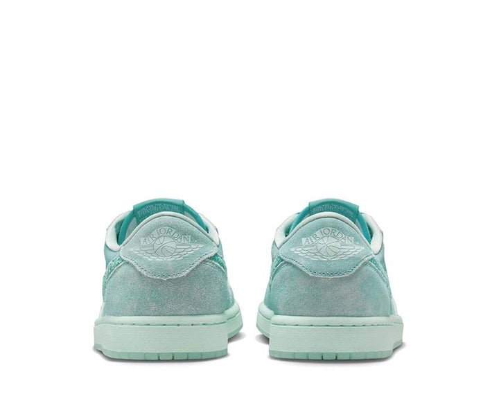 Low retro leather and textile shoes in faded green aquamarine