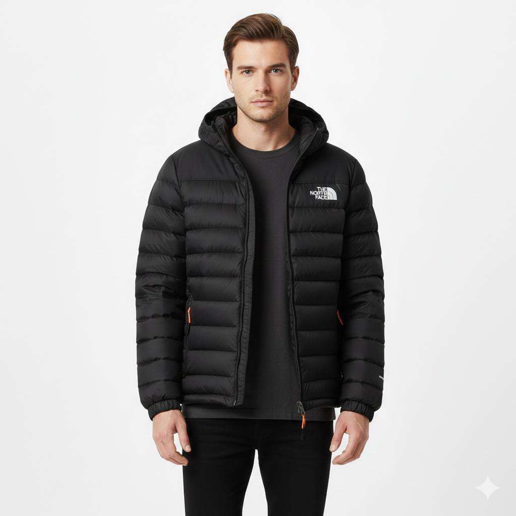 Men's Stretch Down Puffer Jacket with Hood – Slim Fit