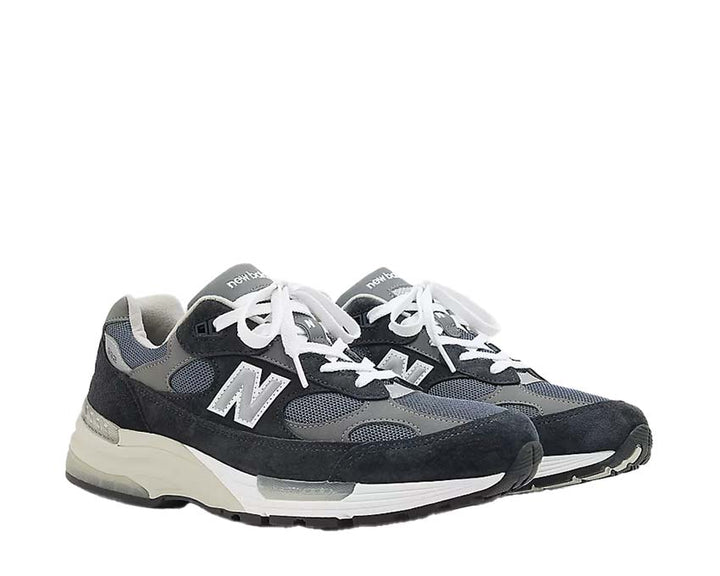 Sports shoes made of leather and fabric, navy blue, produced in the United States.