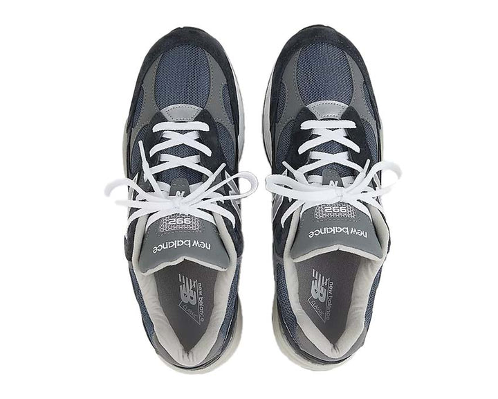 Sports shoes made of leather and fabric, navy blue, produced in the United States.