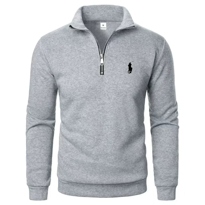 RL - Men's Casual Hoodie with High Collar and Half Zip