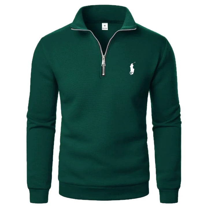 RL - Men's Casual Hoodie with High Collar and Half Zip
