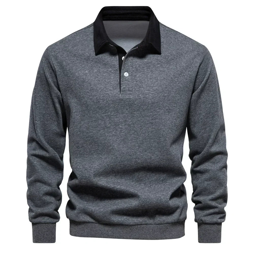 Men's Long Sleeve Polo Collar Sweatshirt for Autumn