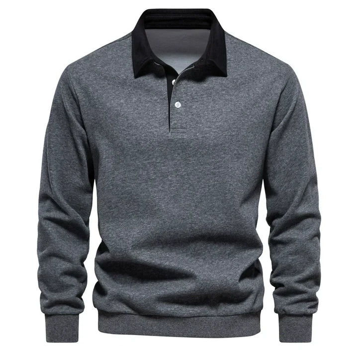 Men's Long Sleeve Polo Collar Sweatshirt for Autumn