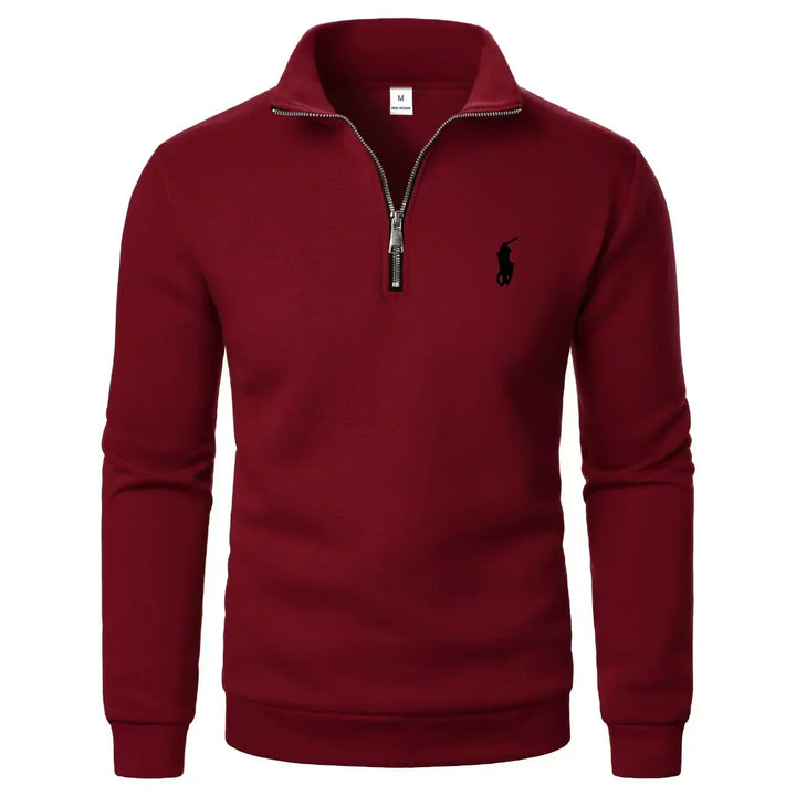 RL - Men's Casual Hoodie with High Collar and Half Zip