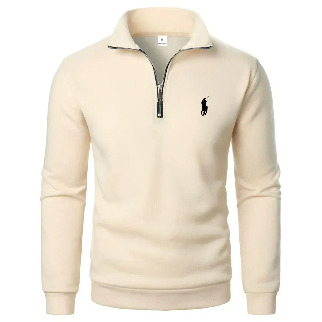 RL - Men's Casual Hoodie with High Collar and Half Zip