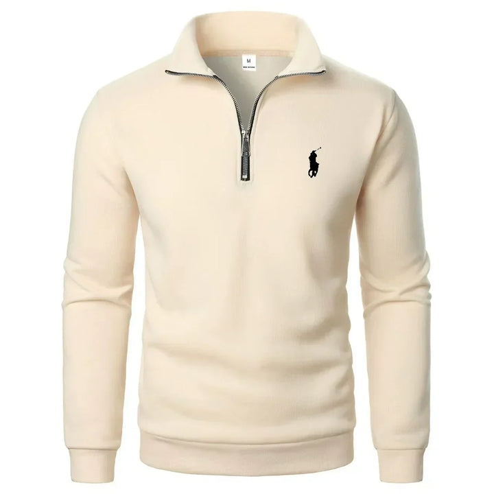 RL - Men's Casual Hoodie with High Collar and Half Zip