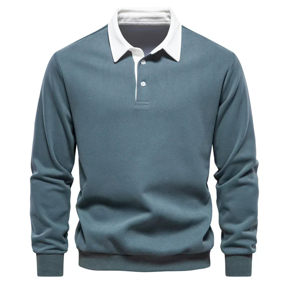 Men's Long Sleeve Polo Collar Sweatshirt for Autumn