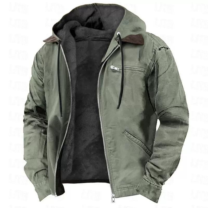 Men's Cotton Hooded Jacket – Casual Jacket with Fleece Lining