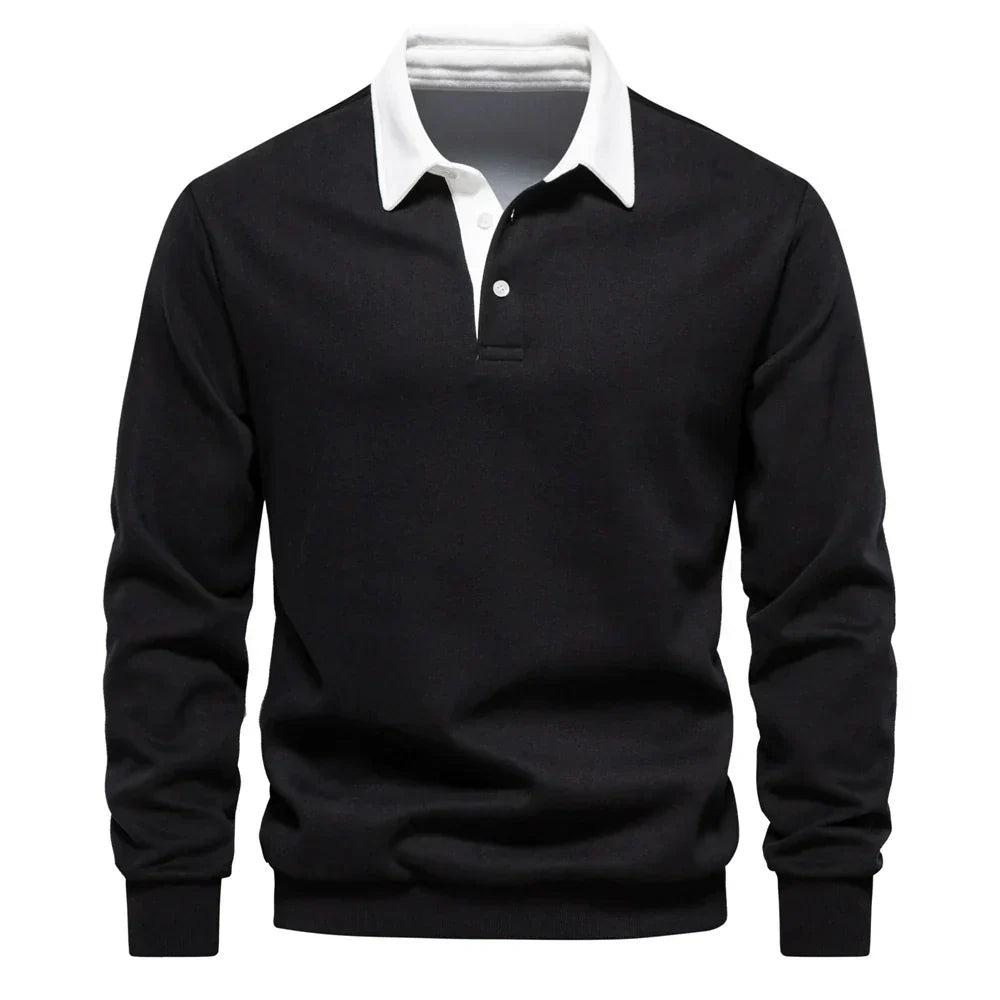 Men's Long Sleeve Polo Collar Sweatshirt for Autumn