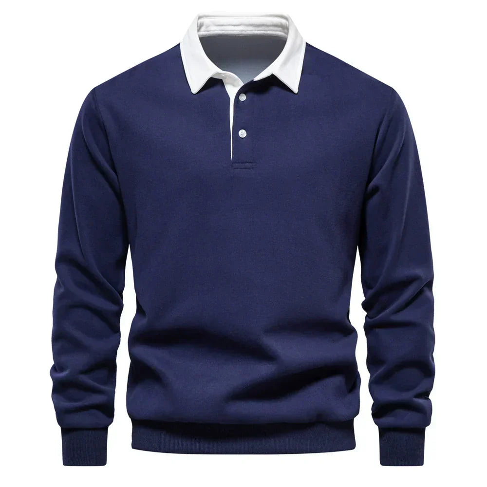 Men's Long Sleeve Polo Collar Sweatshirt for Autumn