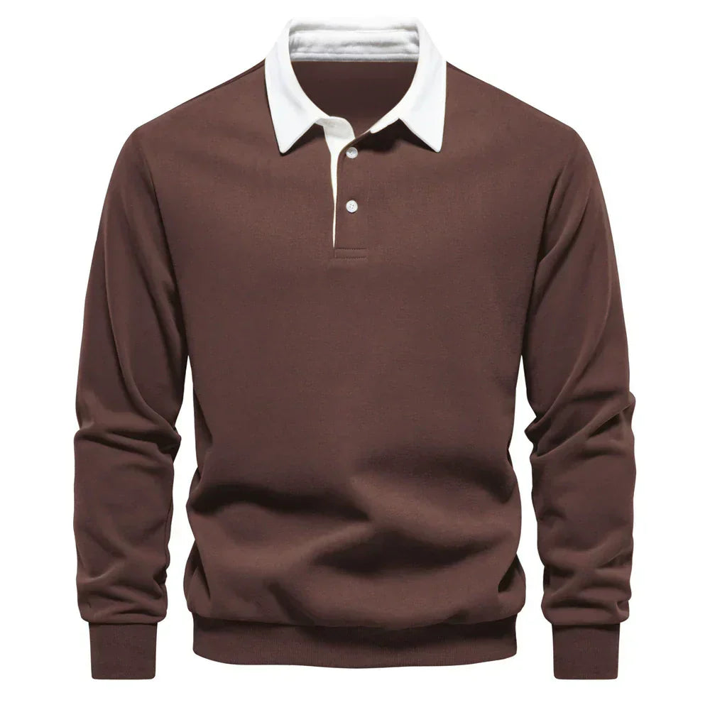 Men's Long Sleeve Polo Collar Sweatshirt for Autumn