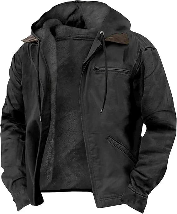 Men's Cotton Hooded Jacket – Casual Jacket with Fleece Lining