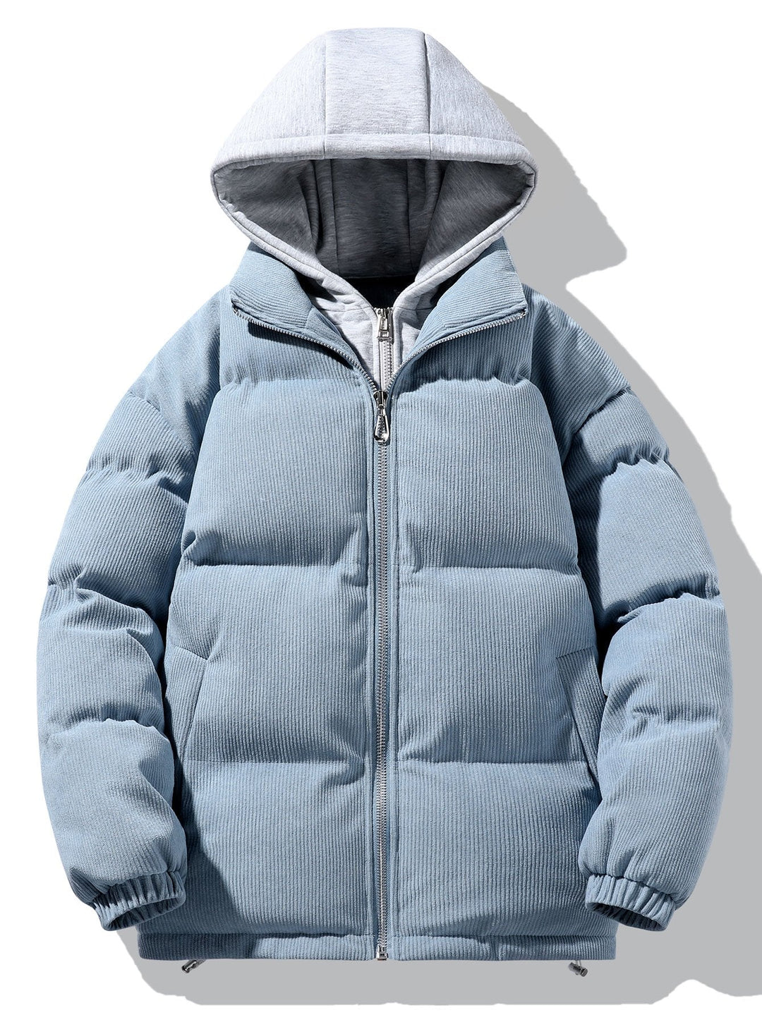Hooded Puffer Jacket with Zip in Corduroy 2 in 1