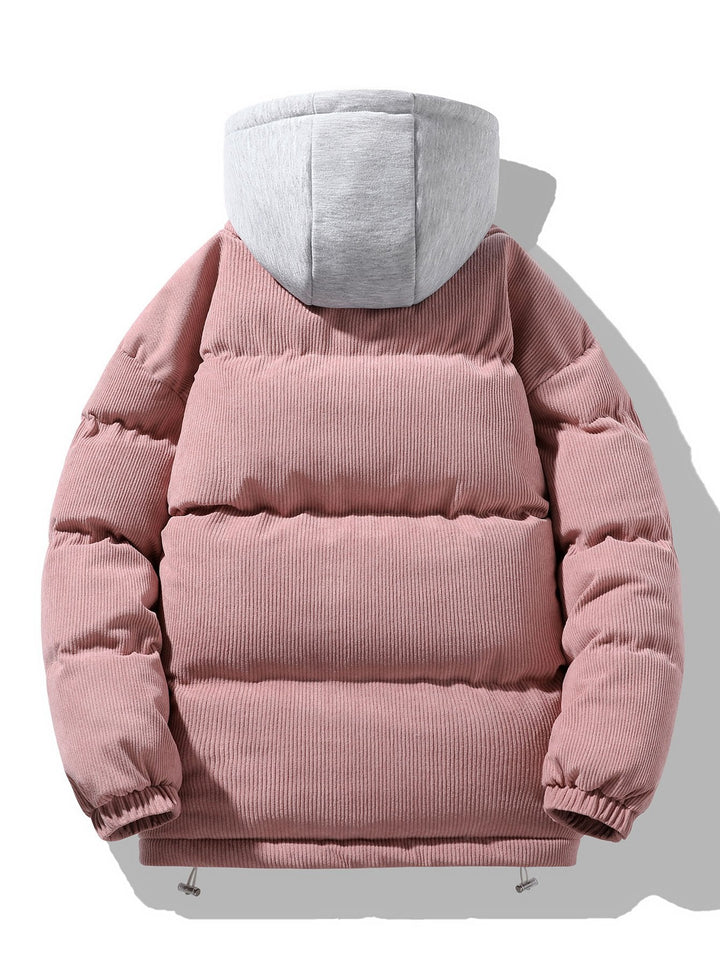 Hooded Puffer Jacket with Zip in Corduroy 2 in 1