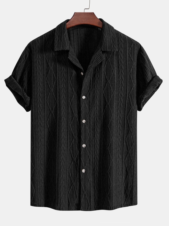 Geometric Jacquard Cuban Shirt & Straight Linen Trousers