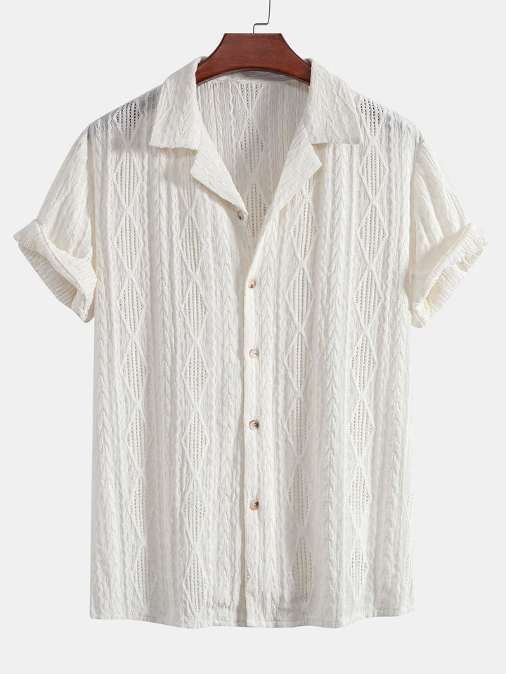 Geometric Jacquard Cuban Shirt & Straight Linen Trousers