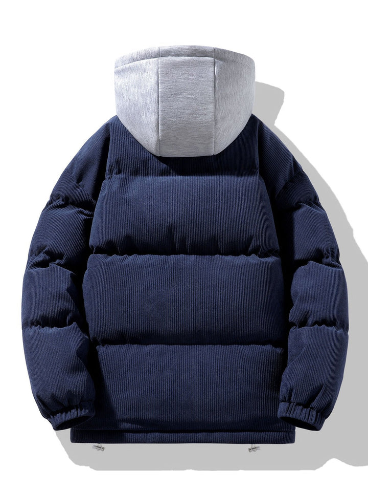 Hooded Puffer Jacket with Zip in Corduroy 2 in 1