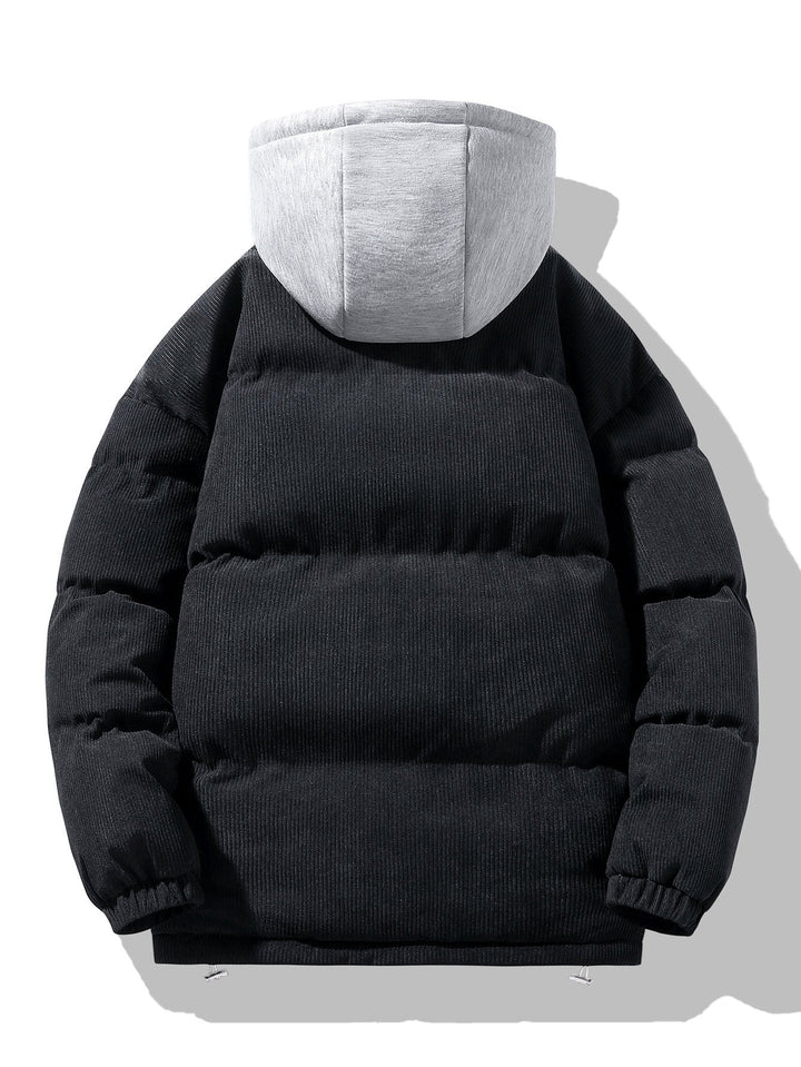 Hooded Puffer Jacket with Zip in Corduroy 2 in 1