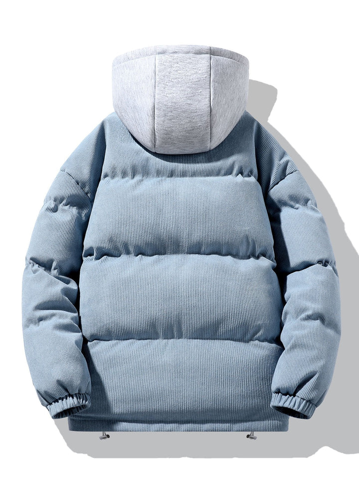 Hooded Puffer Jacket with Zip in Corduroy 2 in 1