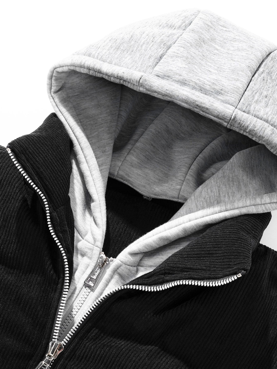 Hooded Puffer Jacket with Zip in Corduroy 2 in 1