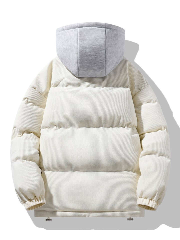 Hooded Puffer Jacket with Zip in Corduroy 2 in 1