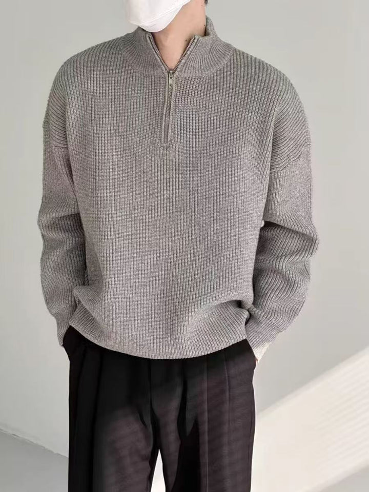 Elegant Half-Zip Sweater with Ribbed Pattern