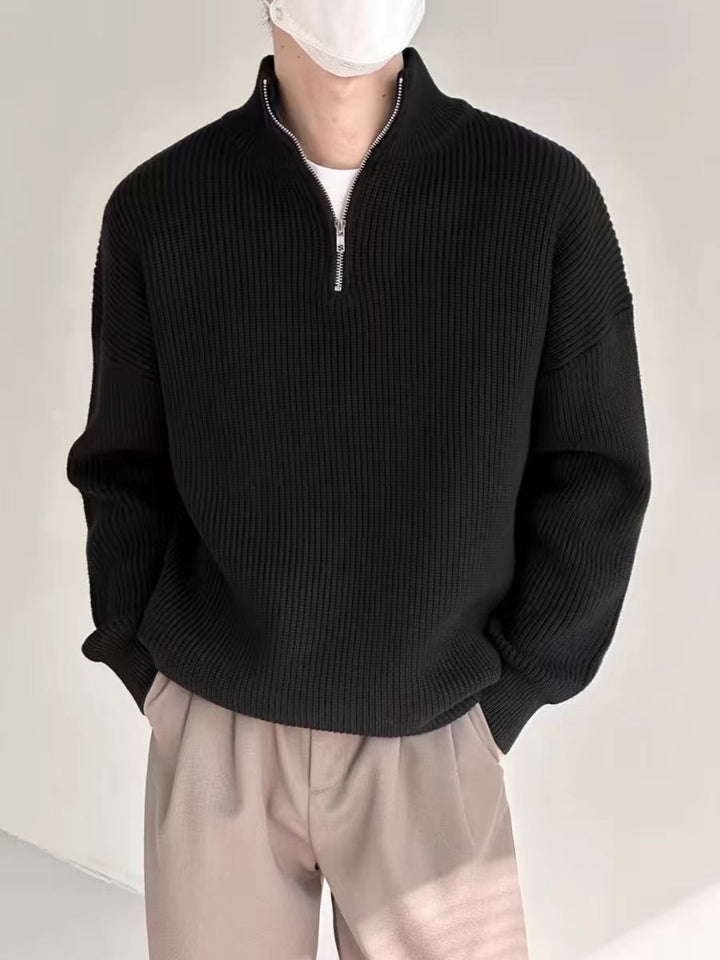 Elegant Half-Zip Sweater with Ribbed Pattern