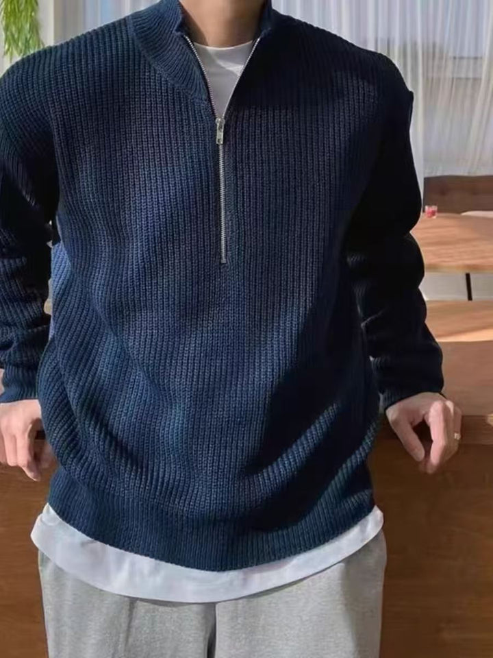 Elegant Half-Zip Sweater with Ribbed Pattern